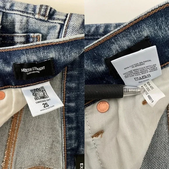 Express Modern Straight Leg Super High Rise Distressed Blue Jeans Women’s 2S NWT - Picture 3 of 14
